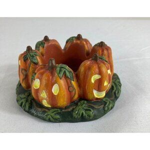 Vintage Kathy Hatch Pumpkin Faces Candleholder 2 x 4.5"‎